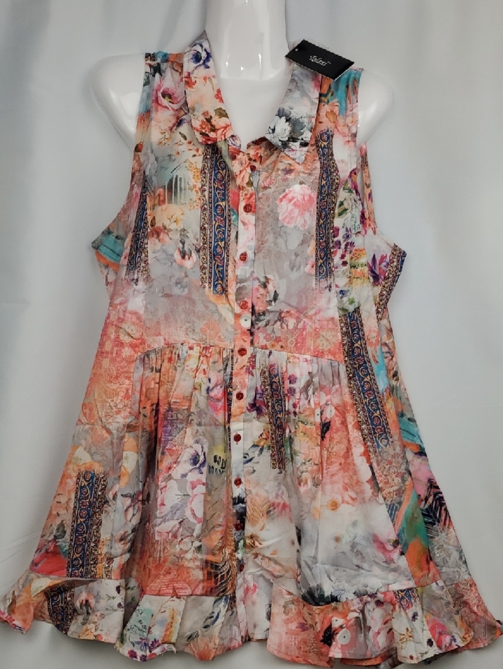 Tolani Multicolor Floral Asymmetrical Sleeveless Dress